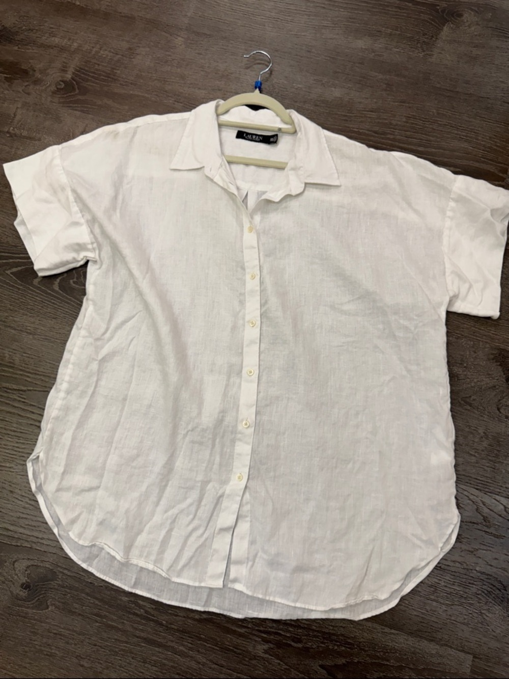 Lauren Ralph Lauren White Short-Sleeve Linen Button-Down Shirt